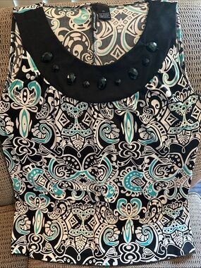 Saint Tropez West Black & Teal Beaded Scoop-Neck Print Camisole